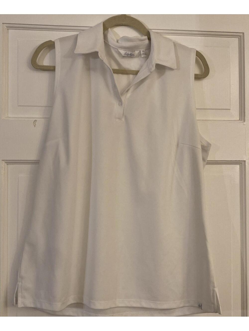 Pickleball Tennis Golf Shirt White LADY HOGAN Sleeveless Collared XL
